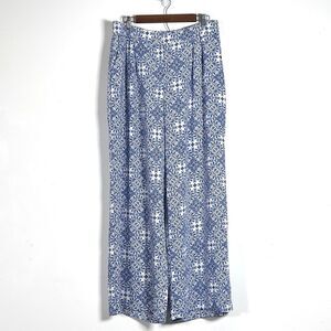 Express Stylist Wide Leg High Rise Pleated Pants Sz L Blue Floral Relaxed